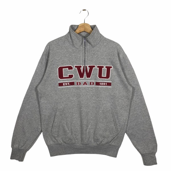 Vintage Central Washington University Half Zip Sweatshirt M Size Grey Colour