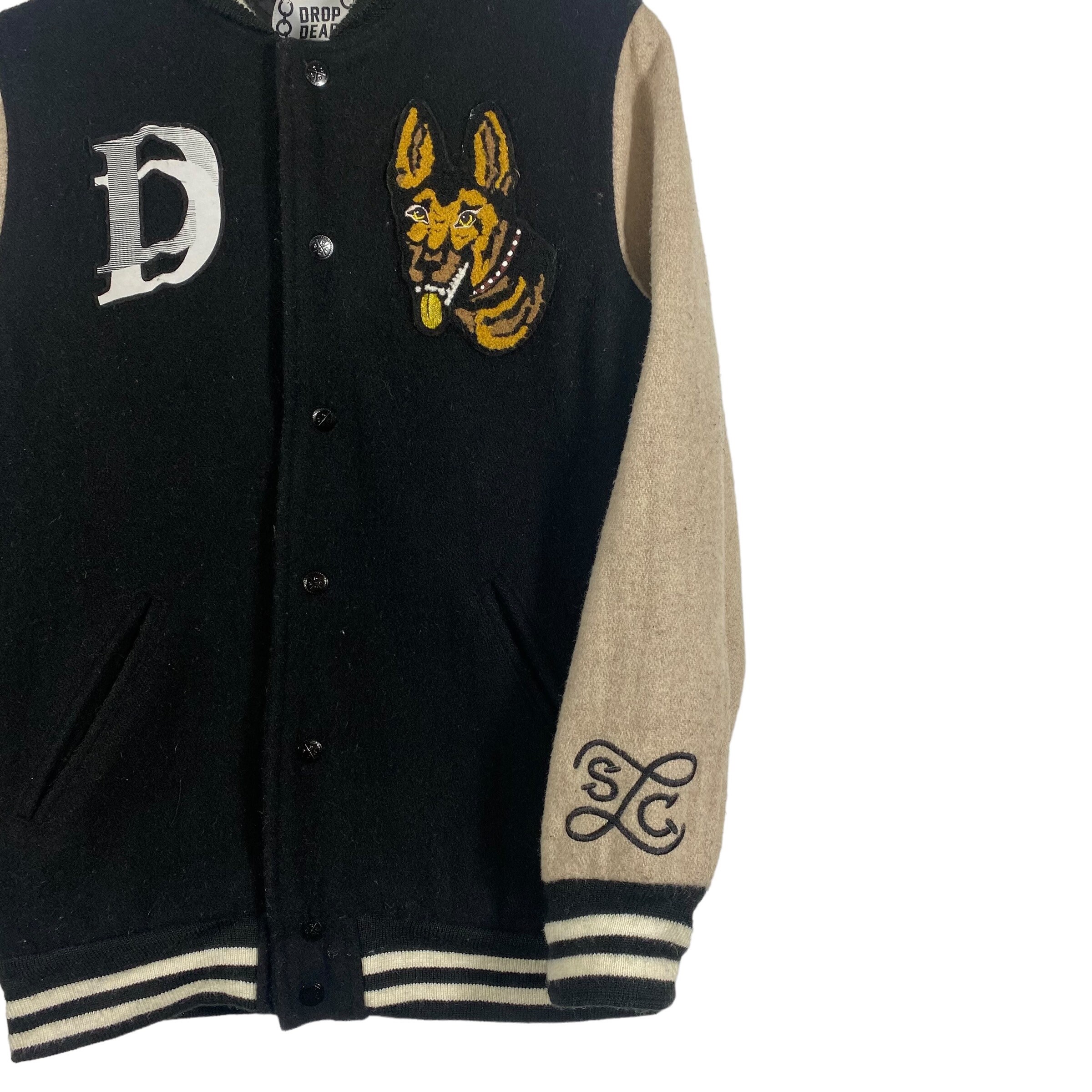 Vintage Drop Dead Guys Varsity Wool Button Jacket XS Size Black