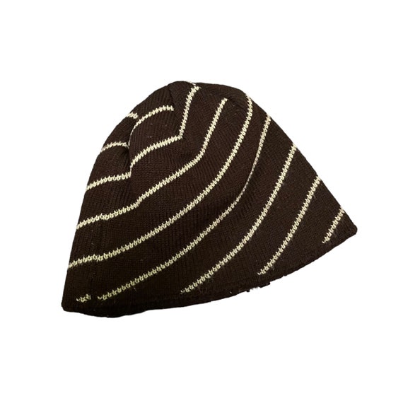 CHANEL Sport Vintage Coco Mark Beanie #L Winter Hat Stripe Knit Logo Rank AB