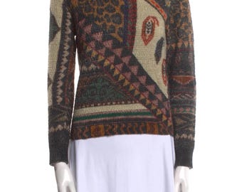 Suéter de punto con estampado geométrico y animal multicolor de Etro, talla 42 (talla XS)
