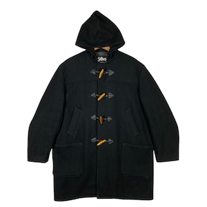May include: A black hooded duffle coat with wooden toggle closures and a label that reads "Scho".