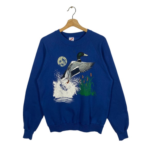 Vintage 80s Flying Mallard Duck Jerzees Sweatshirt - Blue, Size L