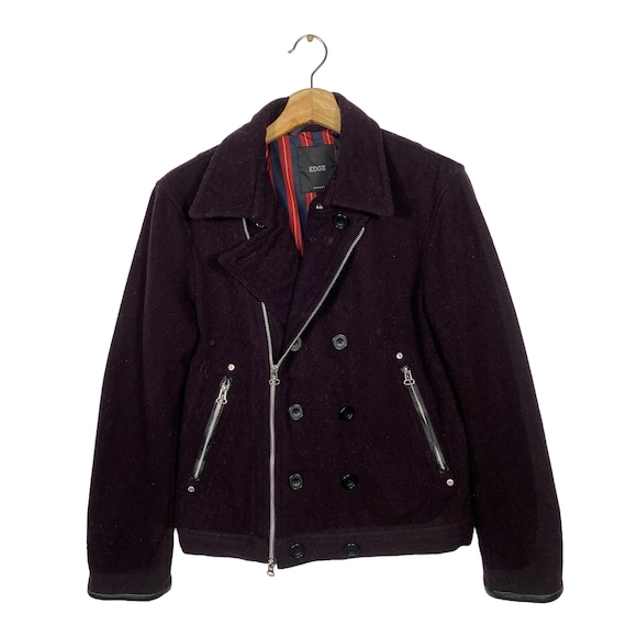 Vintage Edge Double Collar Wool Jacket M Size Dark Maroon