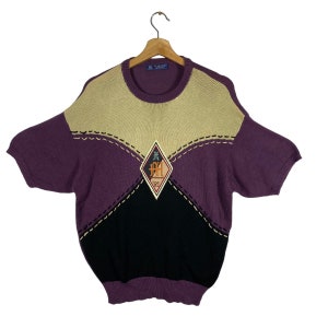 Vintage Abahouse Knit Sweatshirt Short Sleeve M Size Purple Colour