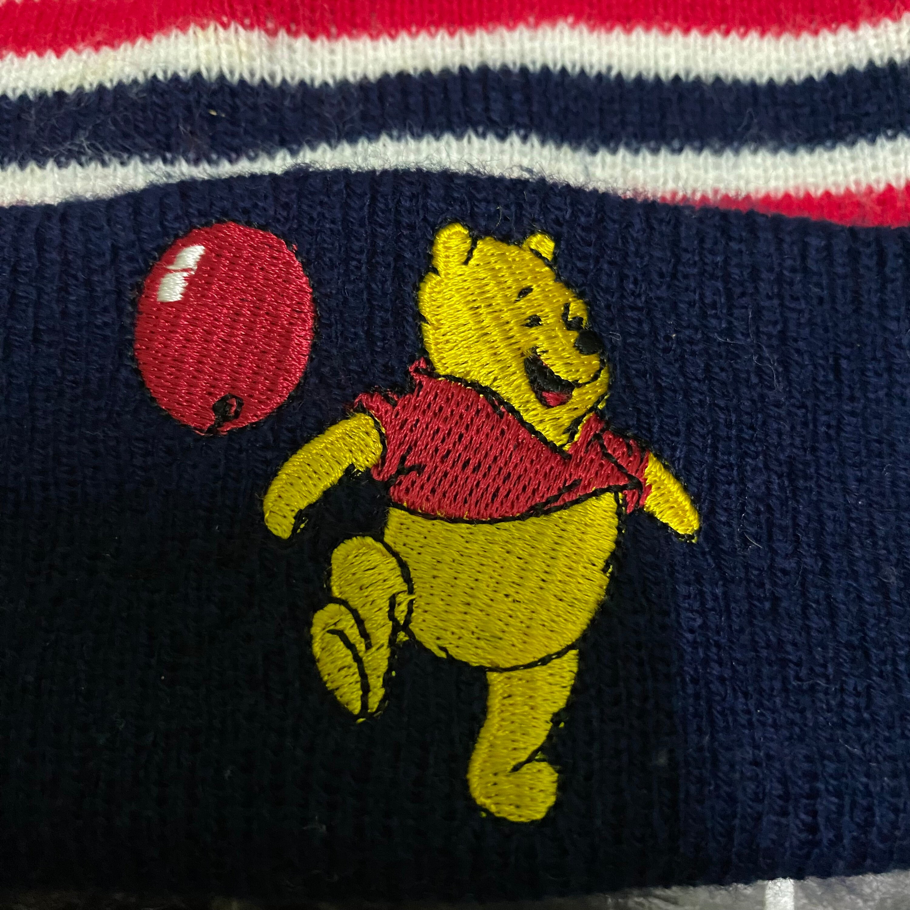 Winnie the Pooh Disney Red Black Vintage 90’s Black Red Beanie Snow Winter Hat Vintage Pooh Disney Beanie Hat Stripe Navyblue/red Colour - Etsy main image 4