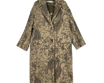 ZARA Wool Floral Astrology Coat: Brown Cosmic Rose Garden Jacket Xs Size (Fit L)