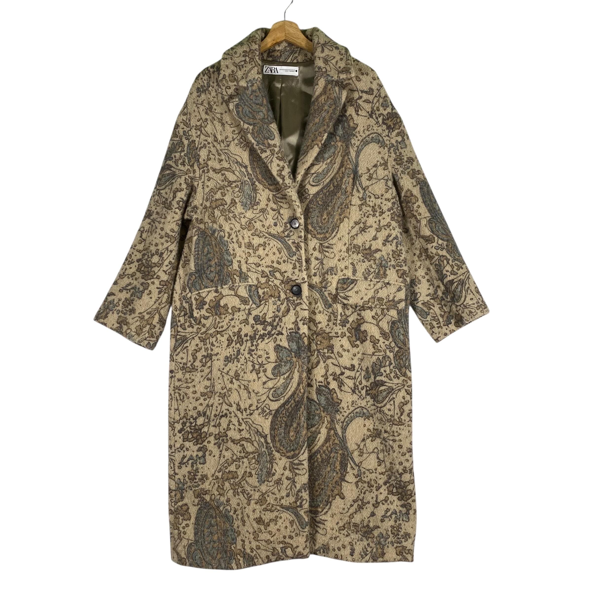 ZARA Wool Floral Astrology Coat: Brown Cosmic Rose Garden Jacket