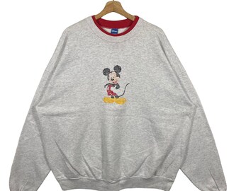 Vintage 90s Mickey Mouse Embroidery Sweatshirt XXL Size Grey Color