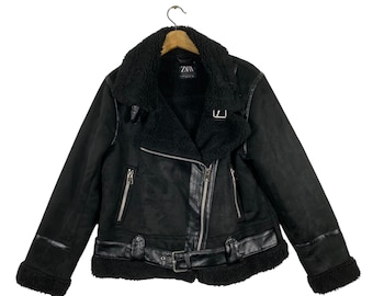 Zara Faux Suede Moto Jacket L Size Black Colour - Etsy
