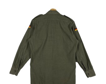 Vintage 80s Konzel Baumwolle Military Shirt Size 37/38 (S) Green