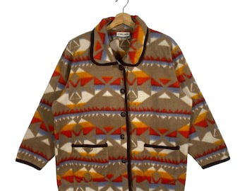 Vintage Estemerl Windom Fleece Button Jacket Native Design L Size