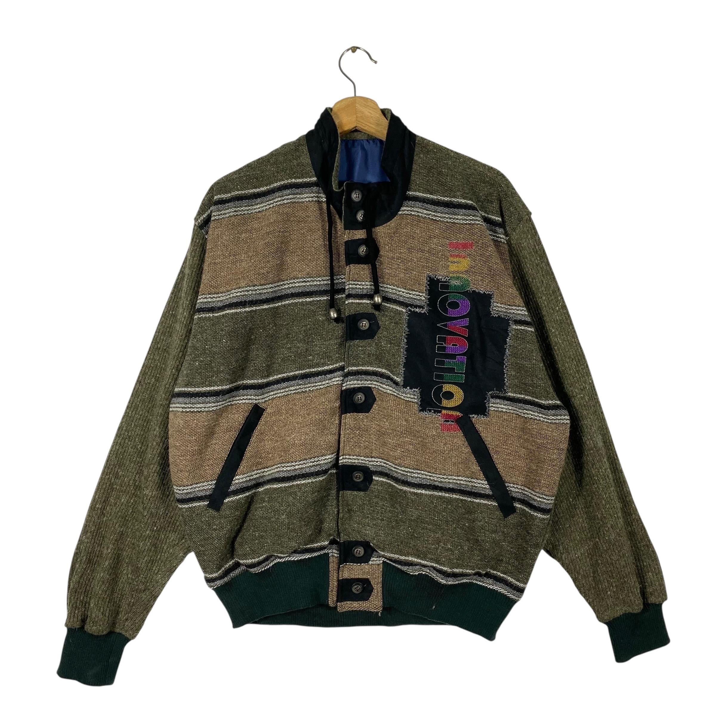 も*ん様 2000s Minimal design button jacket Vintage 90s Monsieur Greco Button Jacket M Size Brown/green Colour