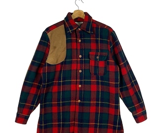 Vintage 70er Jahre Pendleton Karierte Hemdjacke mit Wildleder Aufnäher (M)