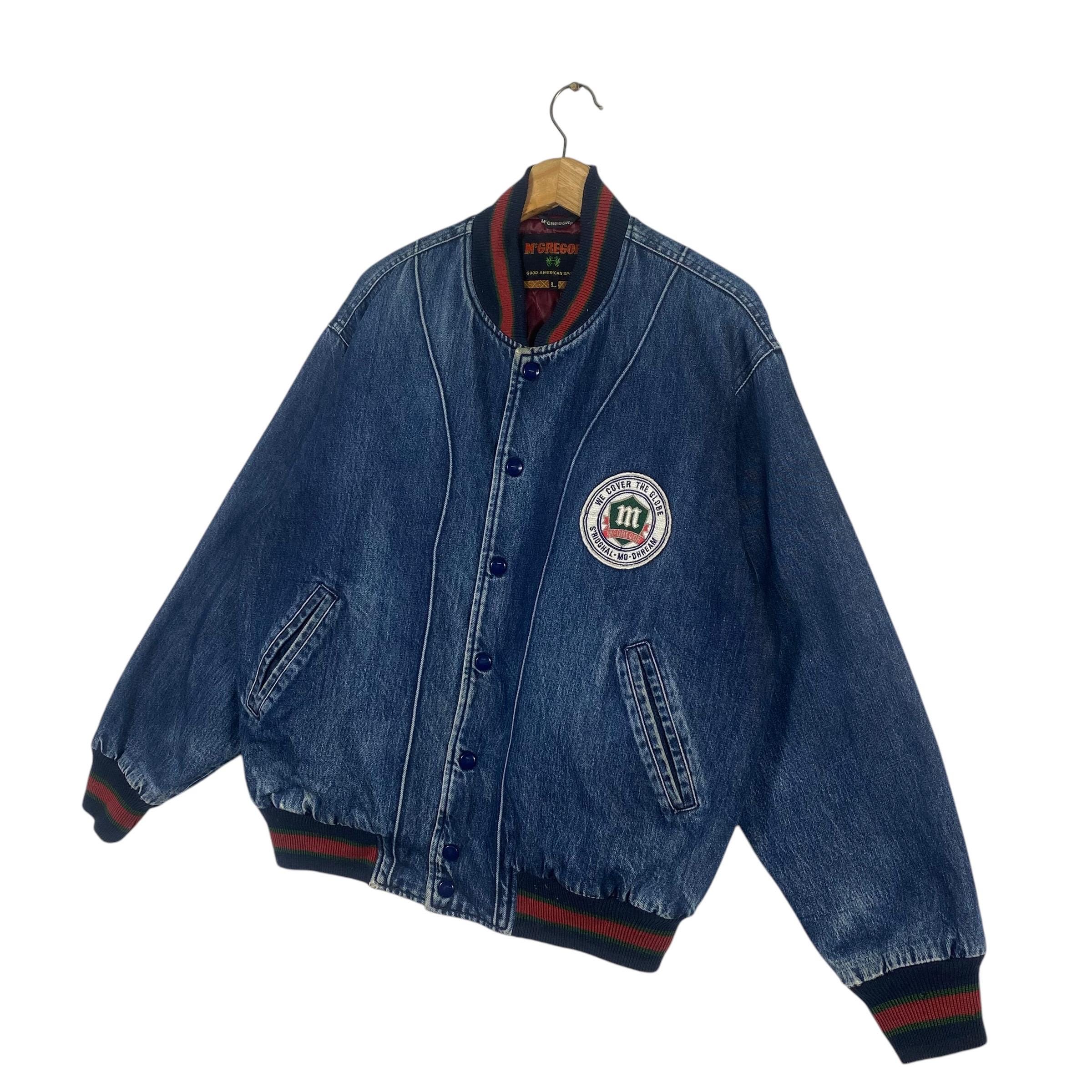 ◆McGREGOR【90's /ヴィンテージ◆ハリントンジャケット】 Vintage 90s Mcgregor Denim Bomber Snap Button Jacket L Size Blue
