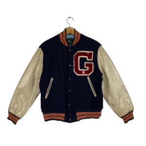 Vintage 50s 60s Champion Running Man Labelled Varsity Jacket M Size Navyblue Colour