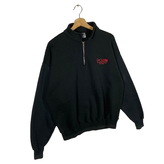Vintage 90s Orcad Nasdaq Ocad Half Zip Sweatshirt L Size Black
