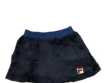 Vintage Fila Fluffy Rabbit Faux Fur Mini Skirt S Size Navy Blue Colour