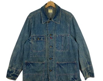 Vintage 80s Carhartt Denim Jeans Workwear Jacket Large 1990's