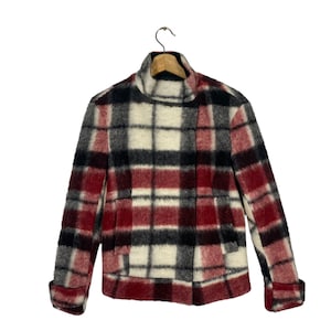 Vintage Zara Basic Wool Mohair Red Plaid Button Jacket S Size