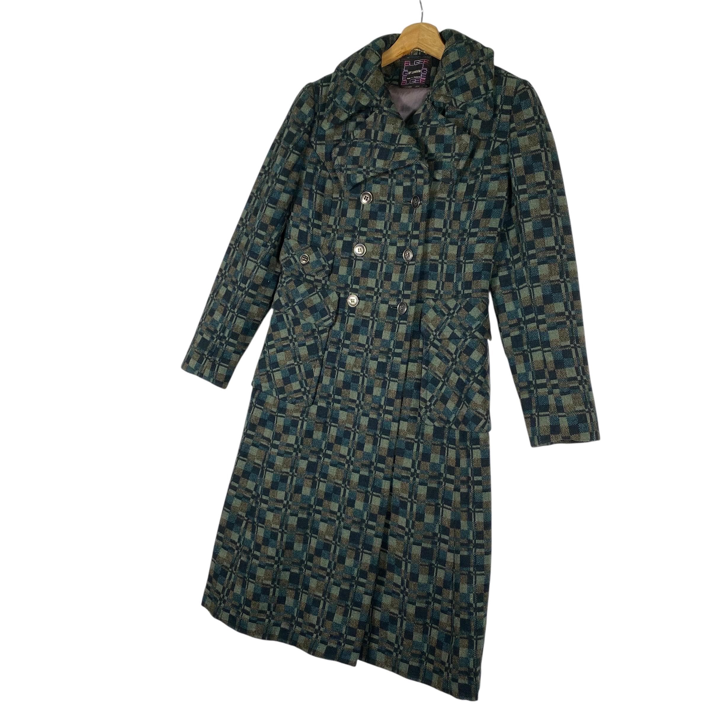 60s ELGEE London Vintage Tweed Coat 英国製 Vintage 60s Elgee of London Wool Long Button Jacket Size XS/S