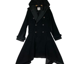 Jean Paul Gaultier Famme Hoodie Wool Long Jacket Size 42 Black Colour