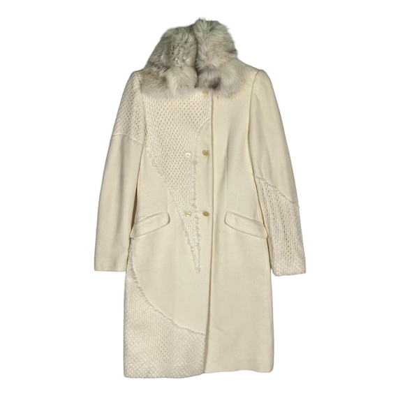 Vintage Versace Jeans Couture Fur Collar Long Button Jacket S Size Cream Colour