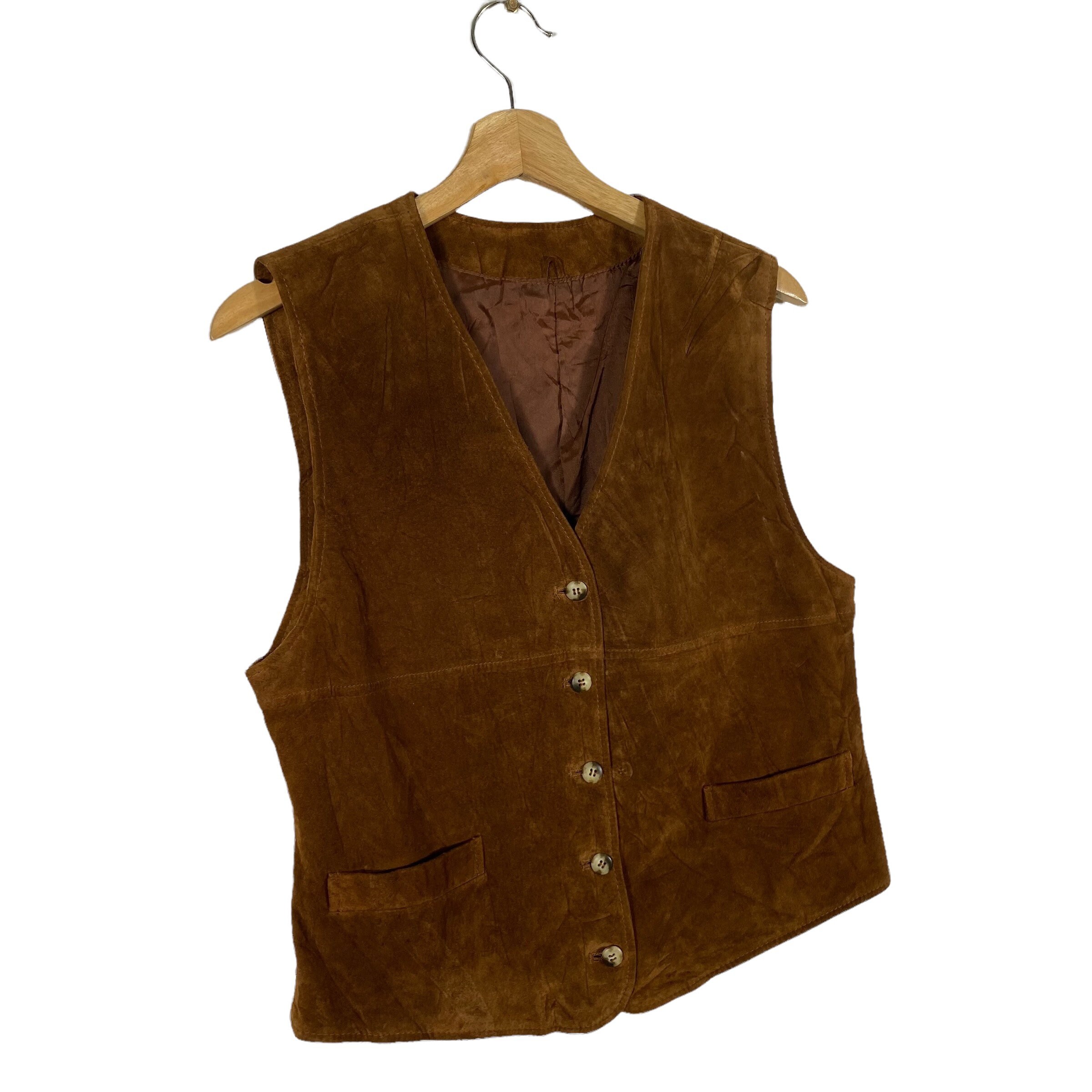 Vintage 90s Cabin Tasty Heart Leather Vest M Size Brown