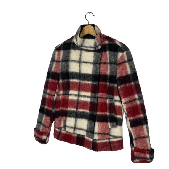 ジャケット・アウター Eaphi NO COLLAR WOOL CHECK COAT CHXLQQX Mens Wool Blend Single Breasted Walking Coat with