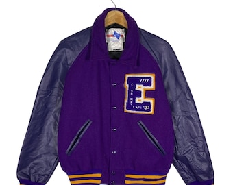 Vintage Tejas Mfg Wool Leather Varsity Jacket M Size Purple Colour