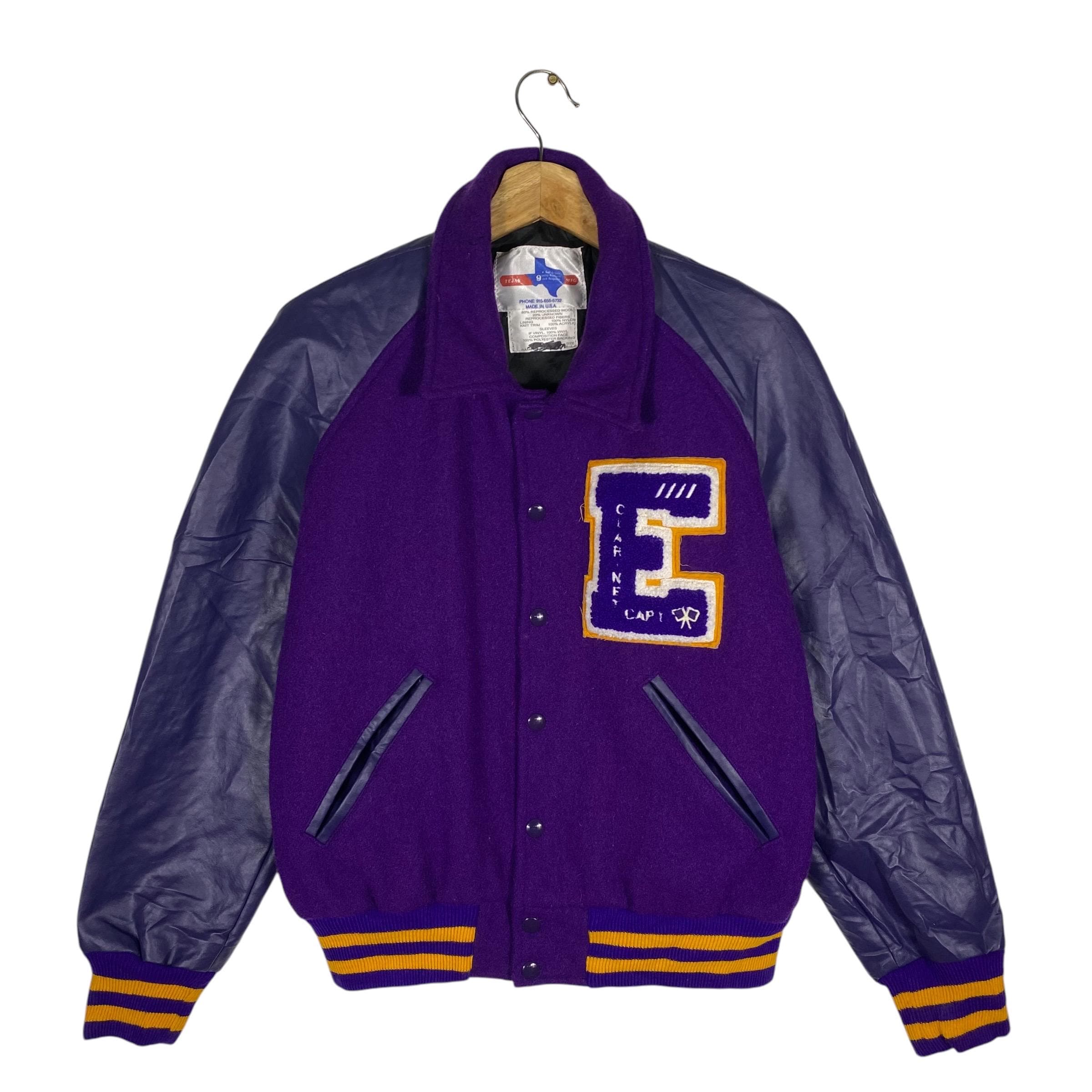 Vintage Tejas Mfg Wool Leather Varsity Jacket M Size Purple Colour