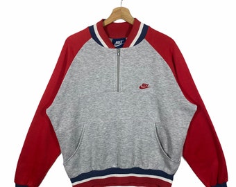 Sudadera vintage Nike Blue Tag con logo pequeño y media cremallera de los años 80, talla L, ¡¡¡Muy rara!!!
