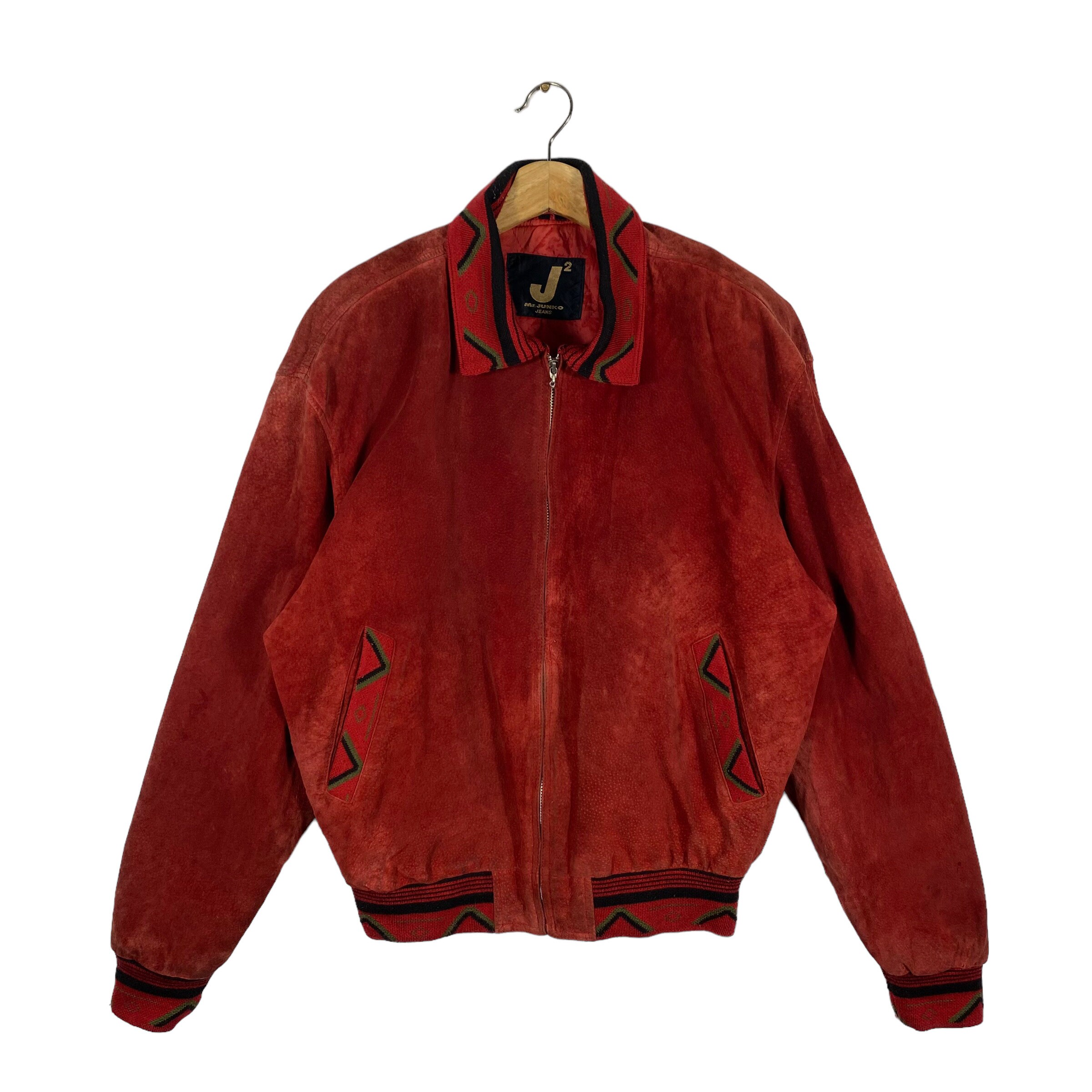 Vintage 90s Mr.junko Jeans Suede Leather Zipper Jacket L Size Red 