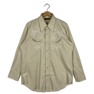 Vintage 70s Tem Tex Western Shirt Snap Button Size 16 (L) Cream Colour
