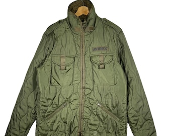 Vintage Avirex Quilted Zipper Jacket L Size Green Army Colour - Etsy
