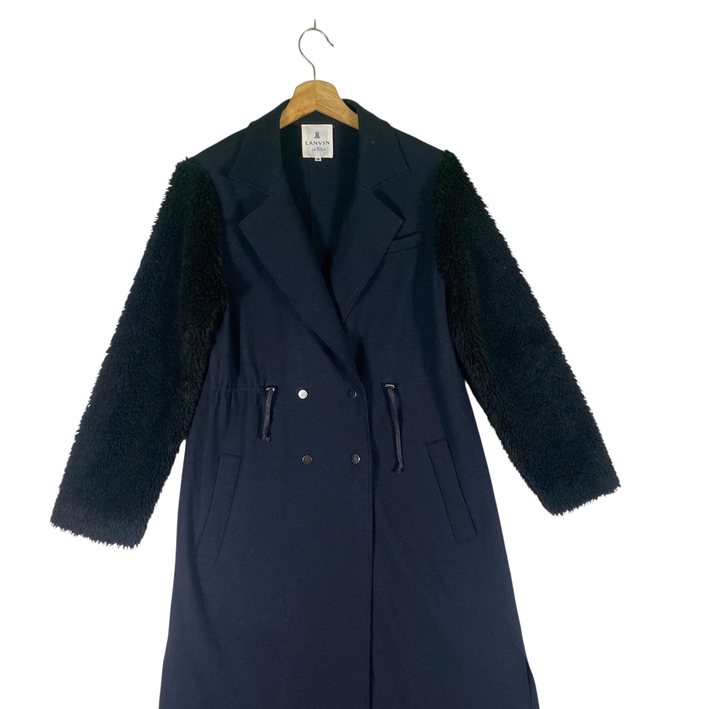 Lanvin En Bleu Wool Long Button Jacket Size 38 (S) Navyblue/black