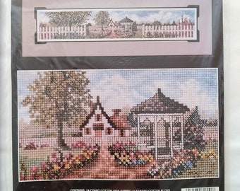 Counted Cross Stitch Kit Cottage and Gazebo by Janlynn 1993