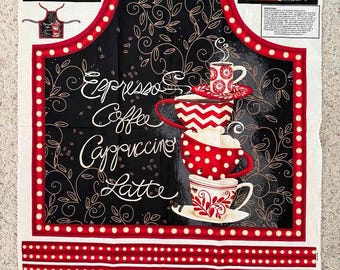 Morning Coffee Fabric Panel adult size Apron sewing by Lorilynn Simms quick and easy sewing project
