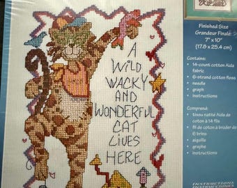 Wacky Cat by Diane Arthurs counted cross stitch KIT Janlynn 27-110, vintage 2001