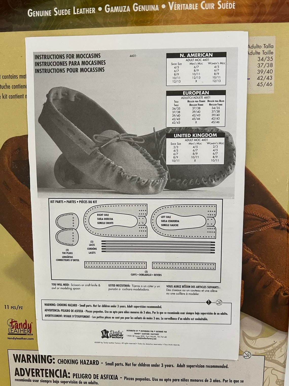 Scout Moccasin Kit, Genuine Suede Leather, DIY Shoes Size 4243 / 1011