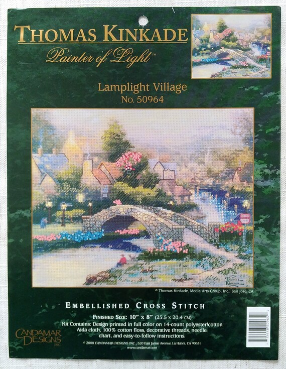 Embellished Cross Stitch Kit Vintage 2000 Sealed 10 x 8 On Sale Candamar Designs Lamplight Village Thomas Kinkade
