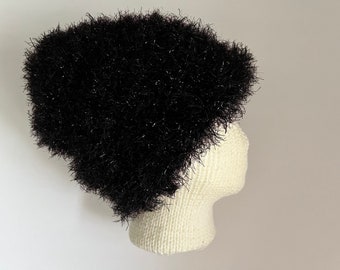 Big Black Hat fancy yarn hand knitted handknit for winter