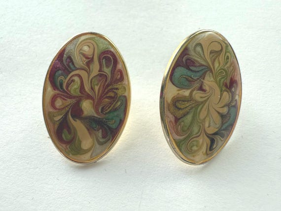 Retro Multi-Colored Enameled Swirl Design Earring… - image 1