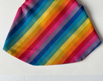 Hand sewn ready to wear Reversible Sun hat Panama for two Ponytails, Rainbow fabric