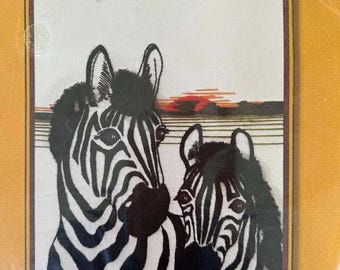 Zebra and Colt by Sunset Designs Stitchery Needlepoint Kit 2433 designed by Eileen Violet, 1977, Vintage