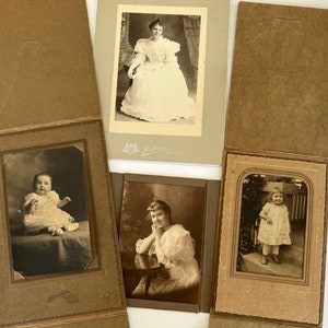 Antique Studio Photo & Cabinet Cards Young Ladies Toddlers Portraits Carte de Visite Formal Attire Scrapbook Junk Journal Ephemera