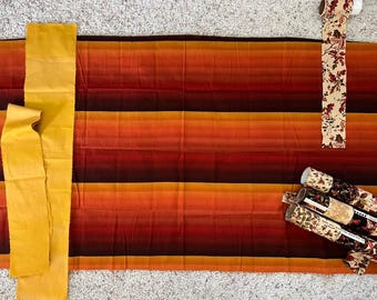 Nancy Crow for John Kalder Fabricmaker + fall leaves/ acorns jelly roll, sewing notion, copper/ orange/yellow/beige, autumn patchwork fabric