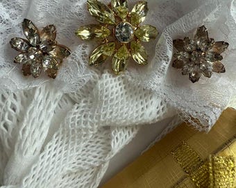 Vintage Austrian crystal rhinestones Ear clips or Brooch unsigned