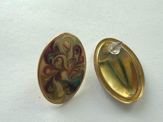 Retro Multi-Colored Enameled Swirl Design Earring… - image 2