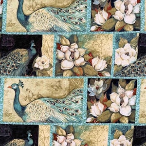 Springs Creative Products Susan Winget Iridescent Peacock Patch Quilt Fabric, CP 64315, Multicolor Cotton