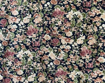 Vintage Floral Peter Pan fabric, pink flowers on black, thin fabric, sewing notion, sew summer dress, nostalgic print
